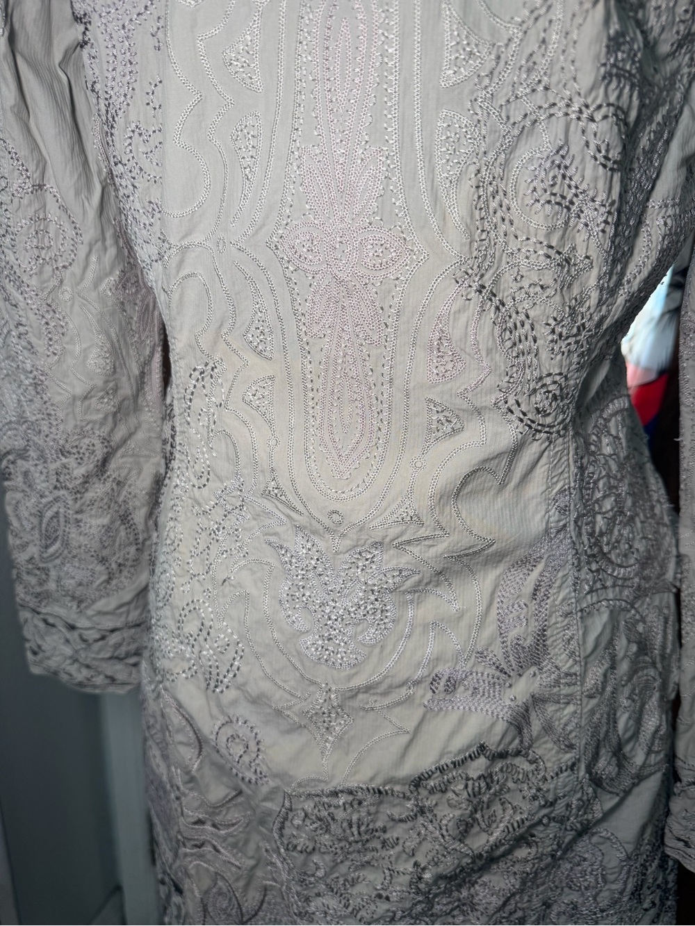 Johnny Was BIYA XS Embroidered Long Coat Duster Jacket Boho Ivory Gray - Picture 6 of 16